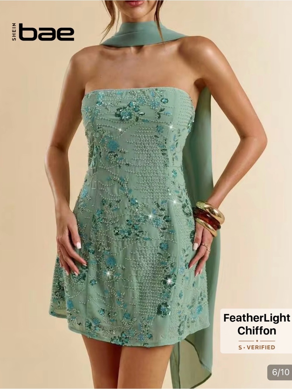 SHEIN Mint Strapless Embellished Chiffon Mini Dress #mermaid